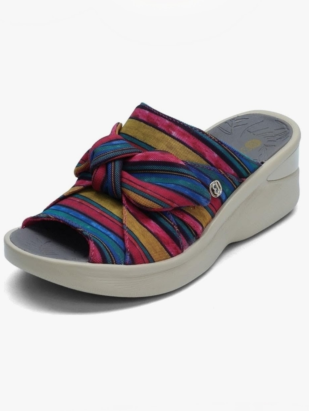 BZees Smile Multicolor Striped Knot Slip‑On Comfort Mule Sandal W 11